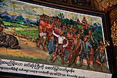 Yangon Myanmar. Shwedagon Pagoda (the Golden Stupa). Details of the panels at the sides of the  southern stairway narrating the legend of the of Shwedagon Paya. 